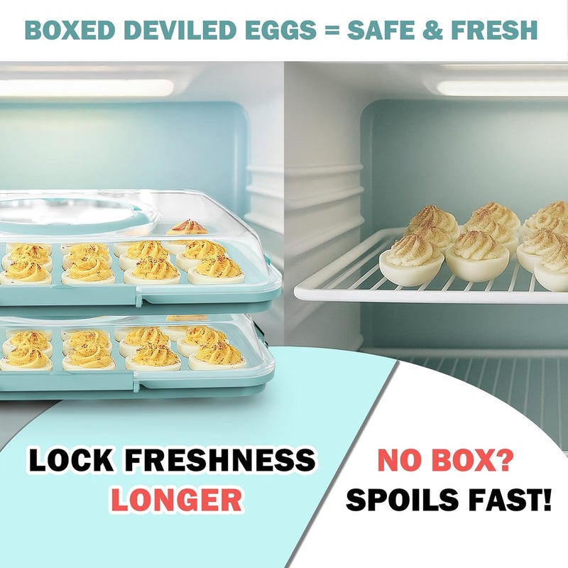 YETESON Deviled Egg Containers with Lid - Reusable Platter 2 Pack 48 Count Storage Tray with Handle for Potlucks, Tea Parties, Party, Thanksgiving, Picnics, Refrigerator, Christmas, Easter, Brunches (Blue) - Image 5